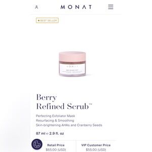 Full size,NEW, sealed and in the box! Monat Berry Refined Scrub Exfoliator mask